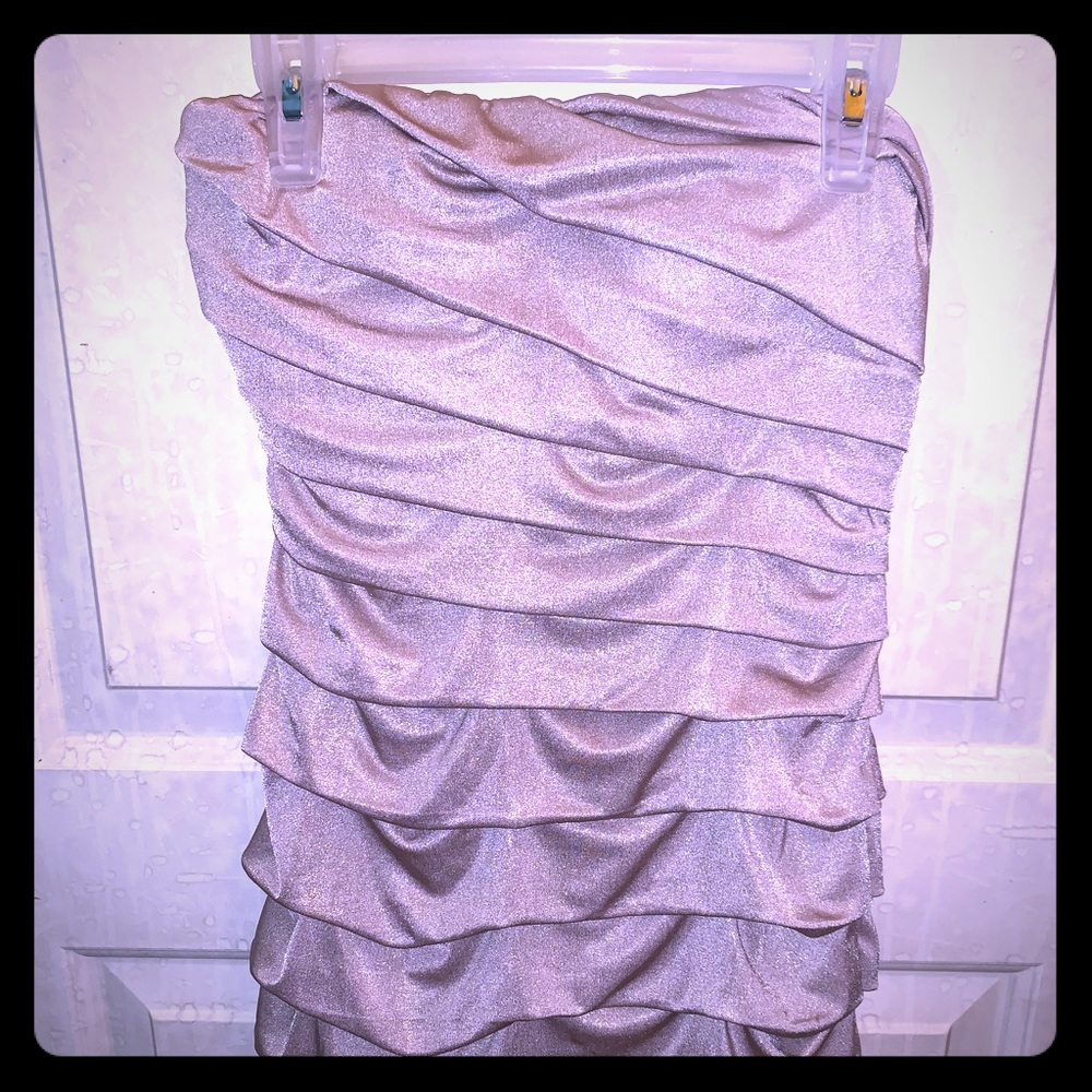 Gold strapless ruffle dress